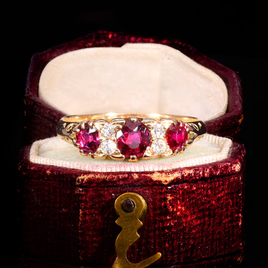 The Antique Victorian 1894 Ruby And Diamond Boat Ring