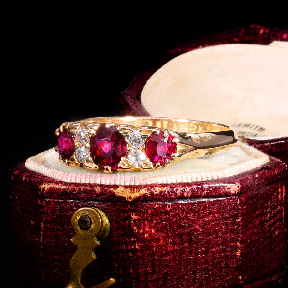 The Antique Victorian 1894 Ruby And Diamond Boat Ring