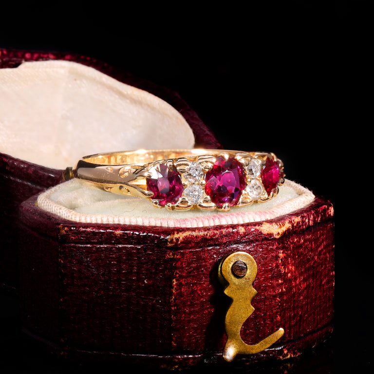The Antique Victorian 1894 Ruby And Diamond Boat Ring