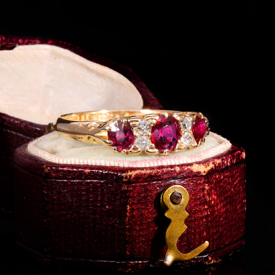 The Antique Victorian 1894 Ruby And Diamond Boat Ring