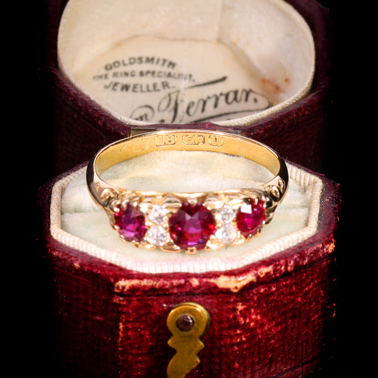 The Antique Victorian 1894 Ruby And Diamond Boat Ring