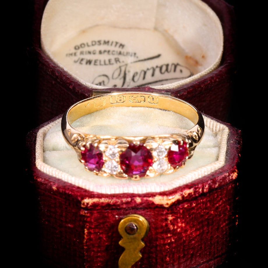 The Antique Victorian 1894 Ruby And Diamond Boat Ring