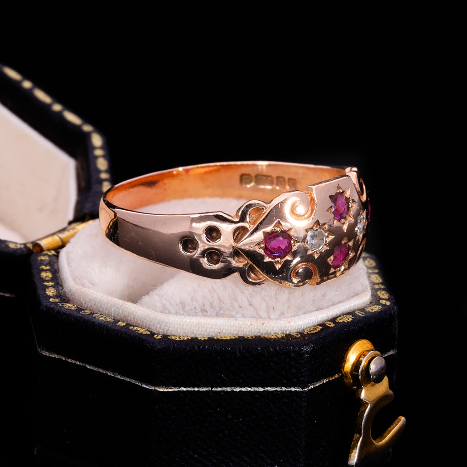 The Vintage 1987 9ct Rose Gold Ruby And Diamond Ring