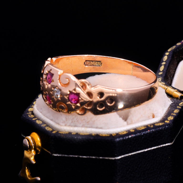 The Vintage 1987 9ct Rose Gold Ruby And Diamond Ring