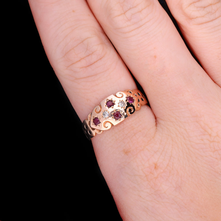 The Vintage 1987 9ct Rose Gold Ruby And Diamond Ring