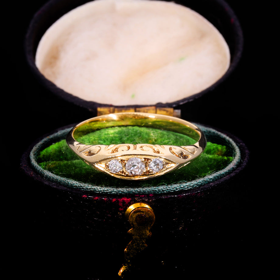 The Antique Victorian Three Diamond Engraved Ring