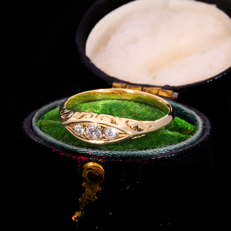 The Antique Victorian Three Diamond Engraved Ring