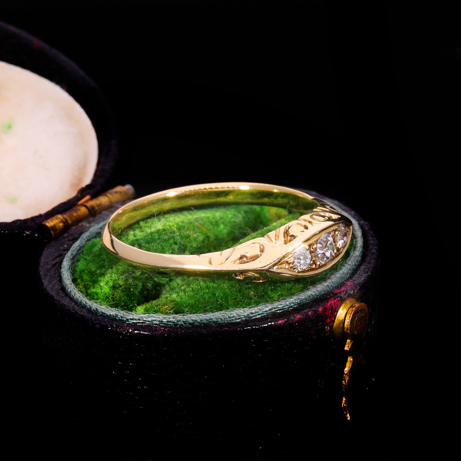 The Antique Victorian Three Diamond Engraved Ring