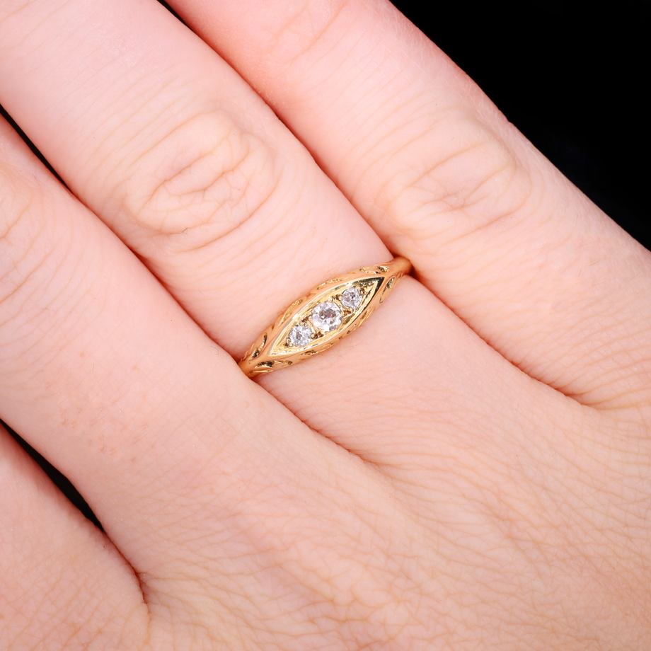 The Antique Victorian Three Diamond Engraved Ring