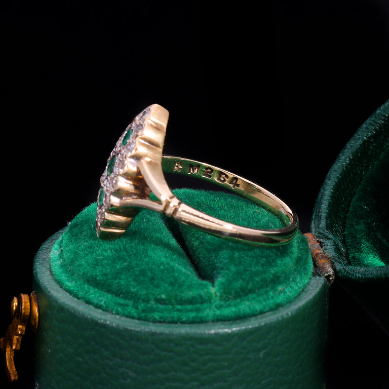 The Vintage 1990 Emerald And Diamond Navette Ring