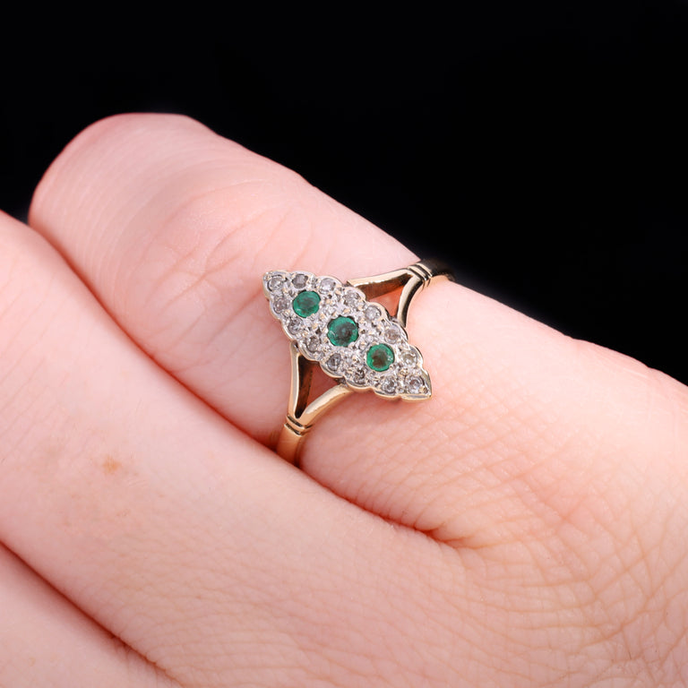 The Vintage 1990 Emerald And Diamond Navette Ring