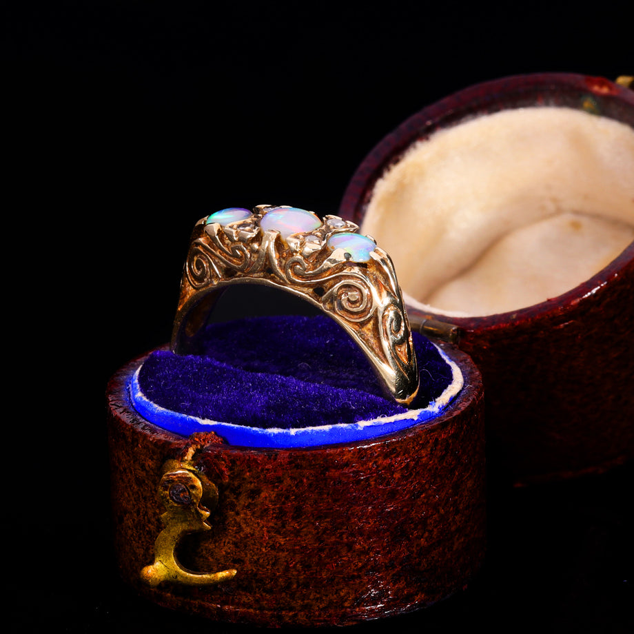 The Vintage 1988 Opal And Diamond Scroll Ring