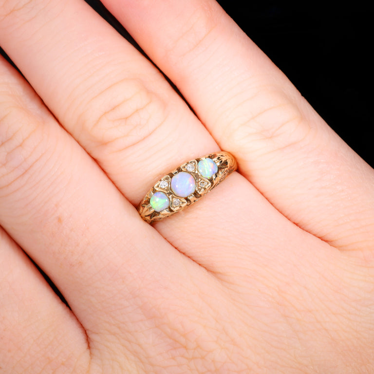 The Vintage 1988 Opal And Diamond Scroll Ring