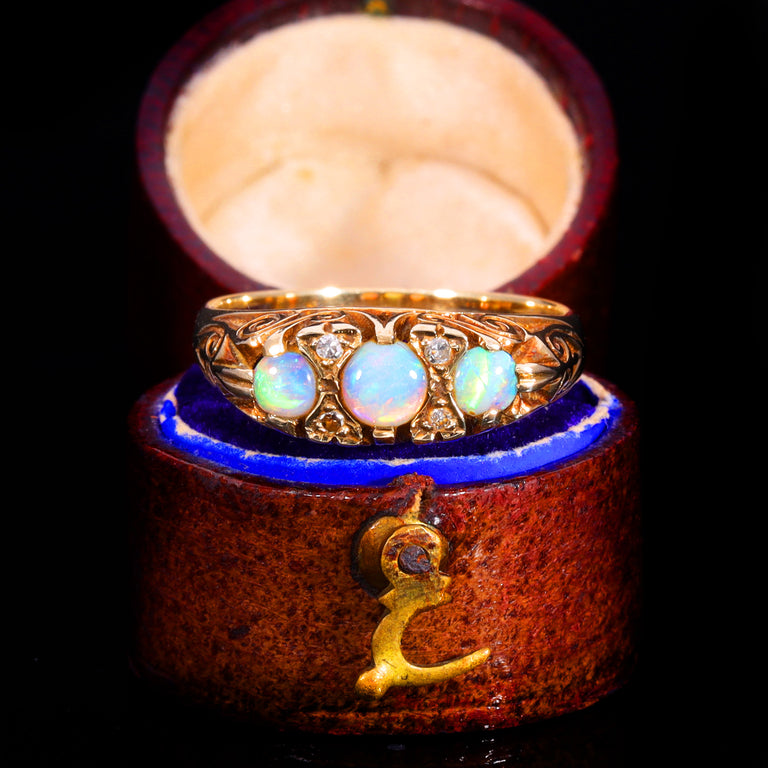 The Vintage 1988 Opal And Diamond Scroll Ring