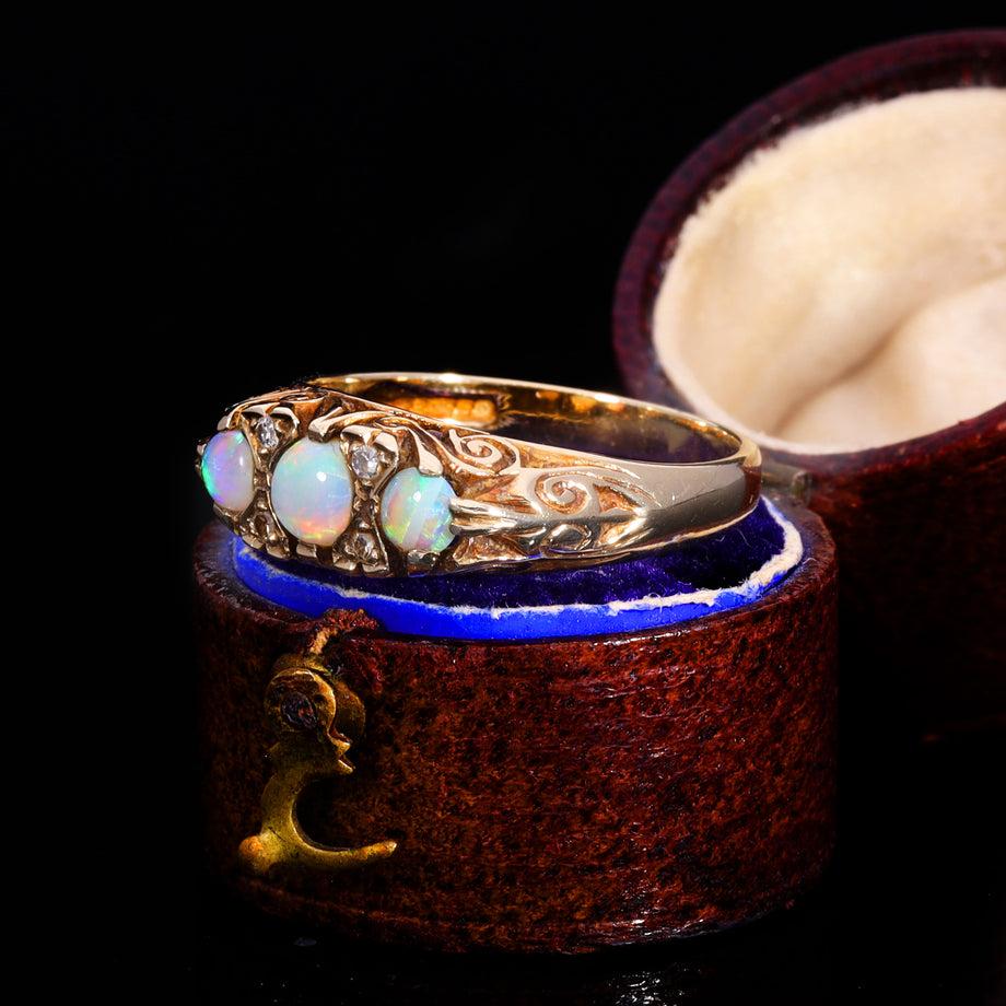 The Vintage 1988 Opal And Diamond Scroll Ring