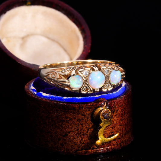 The Vintage 1988 Opal And Diamond Scroll Ring