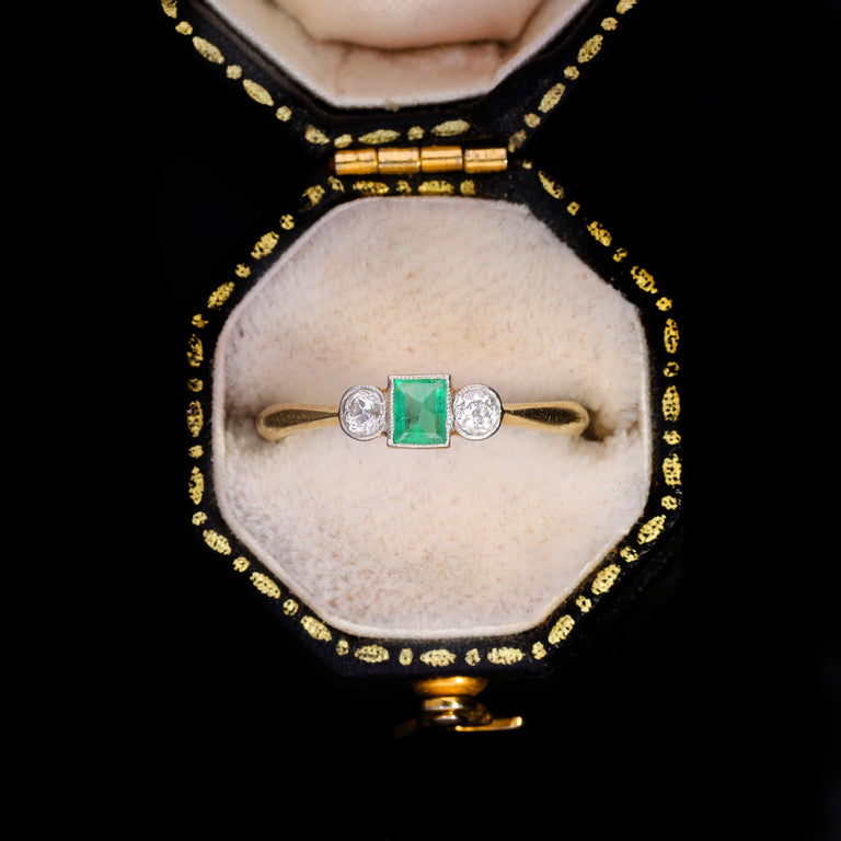 The Antique Emerald And Diamond Three Stone Ring