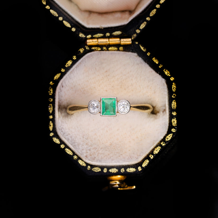 The Antique Emerald And Diamond Three Stone Ring