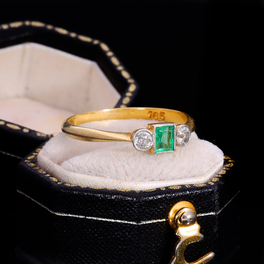 The Antique Emerald And Diamond Three Stone Ring