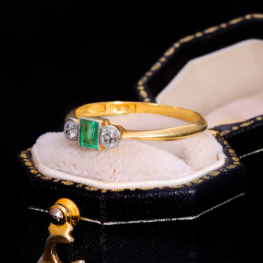 The Antique Emerald And Diamond Three Stone Ring