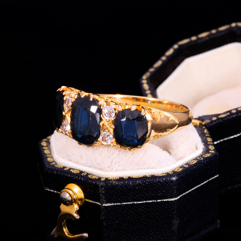 The Antique Edwardian Cushion Cut Sapphire And Diamond Ring
