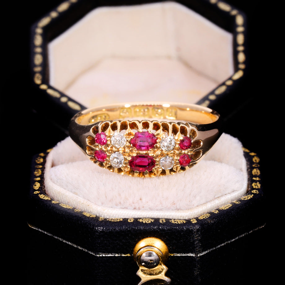 The Antique 1912 Ruby And Diamond Double Row Ring