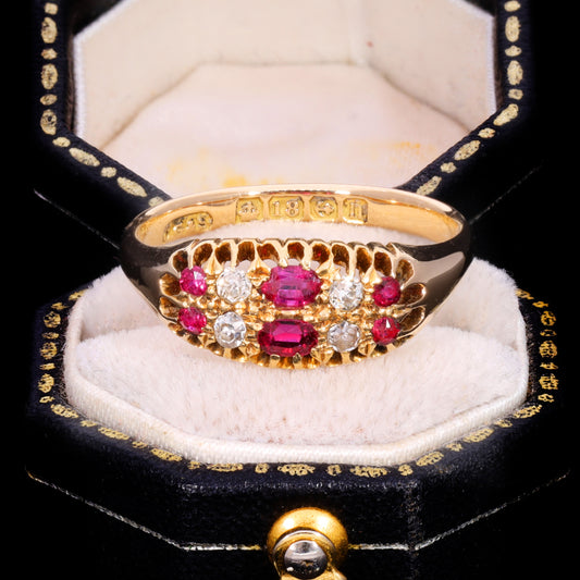 The Antique 1912 Ruby And Diamond Double Row Ring