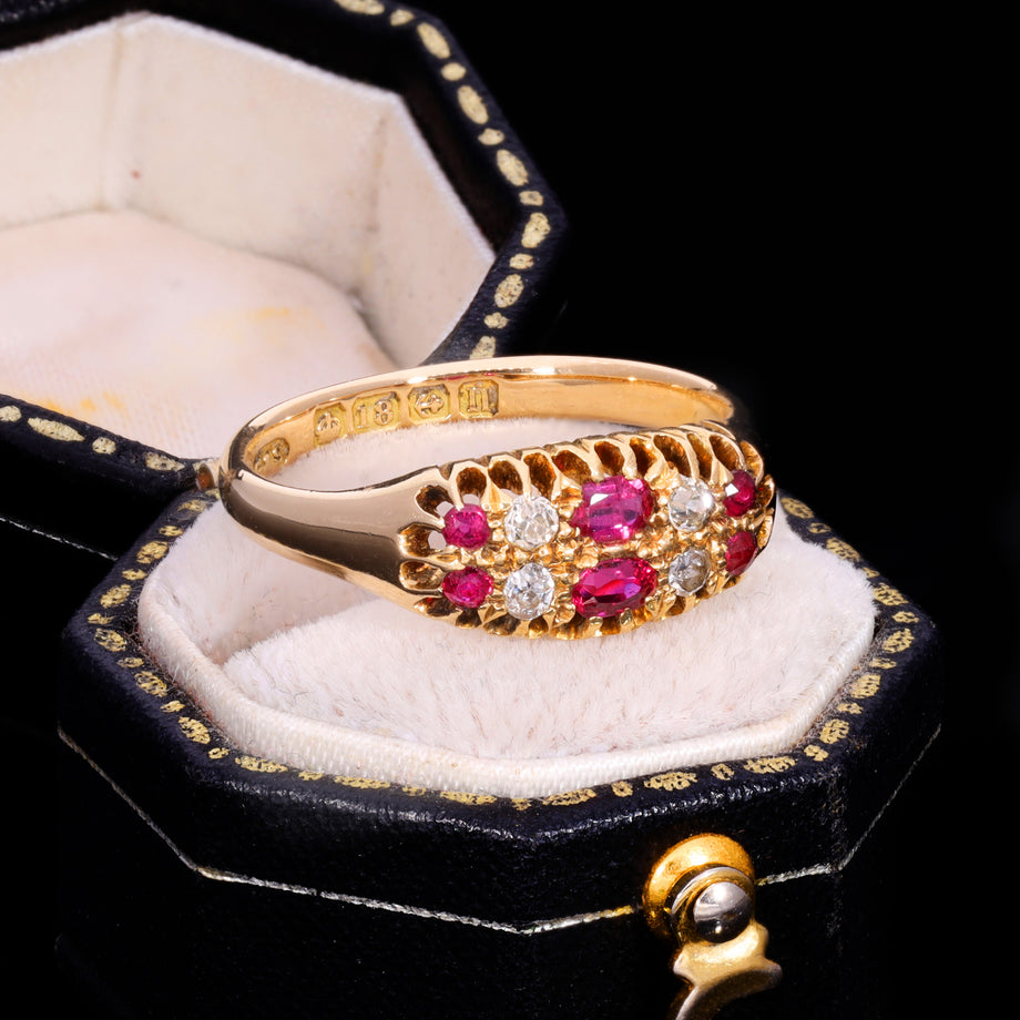 The Antique 1912 Ruby And Diamond Double Row Ring