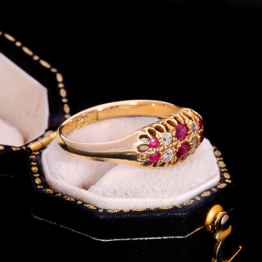 The Antique 1912 Ruby And Diamond Double Row Ring