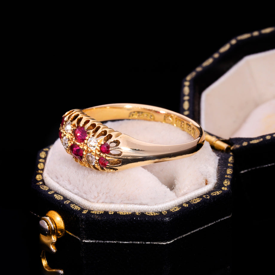 The Antique 1912 Ruby And Diamond Double Row Ring