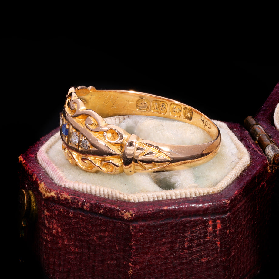 The Antique Edwardian 1909 Sapphire And Diamond Scrollwork Ring