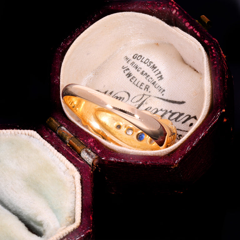 The Antique Edwardian 1909 Sapphire And Diamond Scrollwork Ring