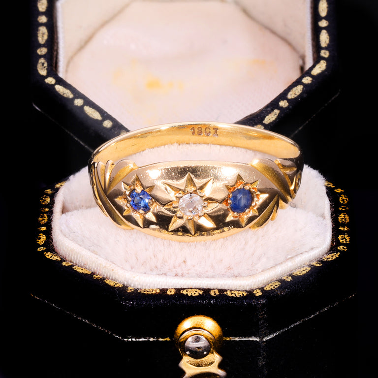 The Antique Edwardian 18ct Gold Diamond And Sapphire Celestial Ring
