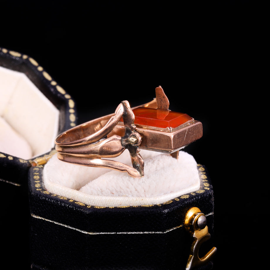 The Antique Georgian Swivel Carnelian And Hairwork Ring