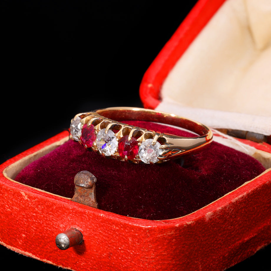 The Antique Edwardian 18ct Gold Ruby And Diamond Boat Ring