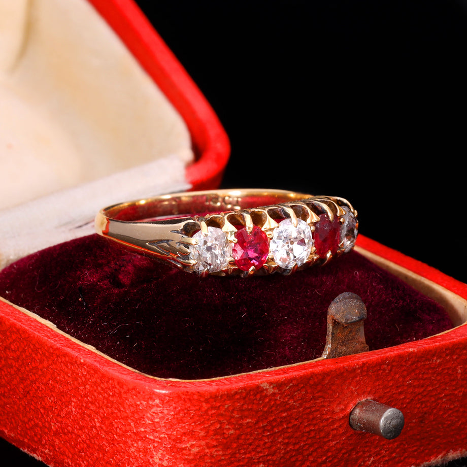 The Antique Edwardian 18ct Gold Ruby And Diamond Boat Ring