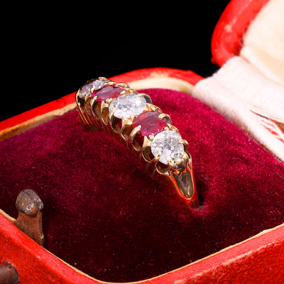 The Antique Edwardian 18ct Gold Ruby And Diamond Boat Ring