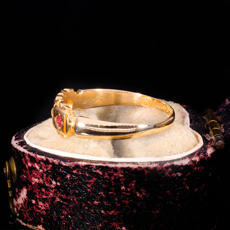 The Antique Victorian 1883 Diamond And Ruby Three Stone Ring