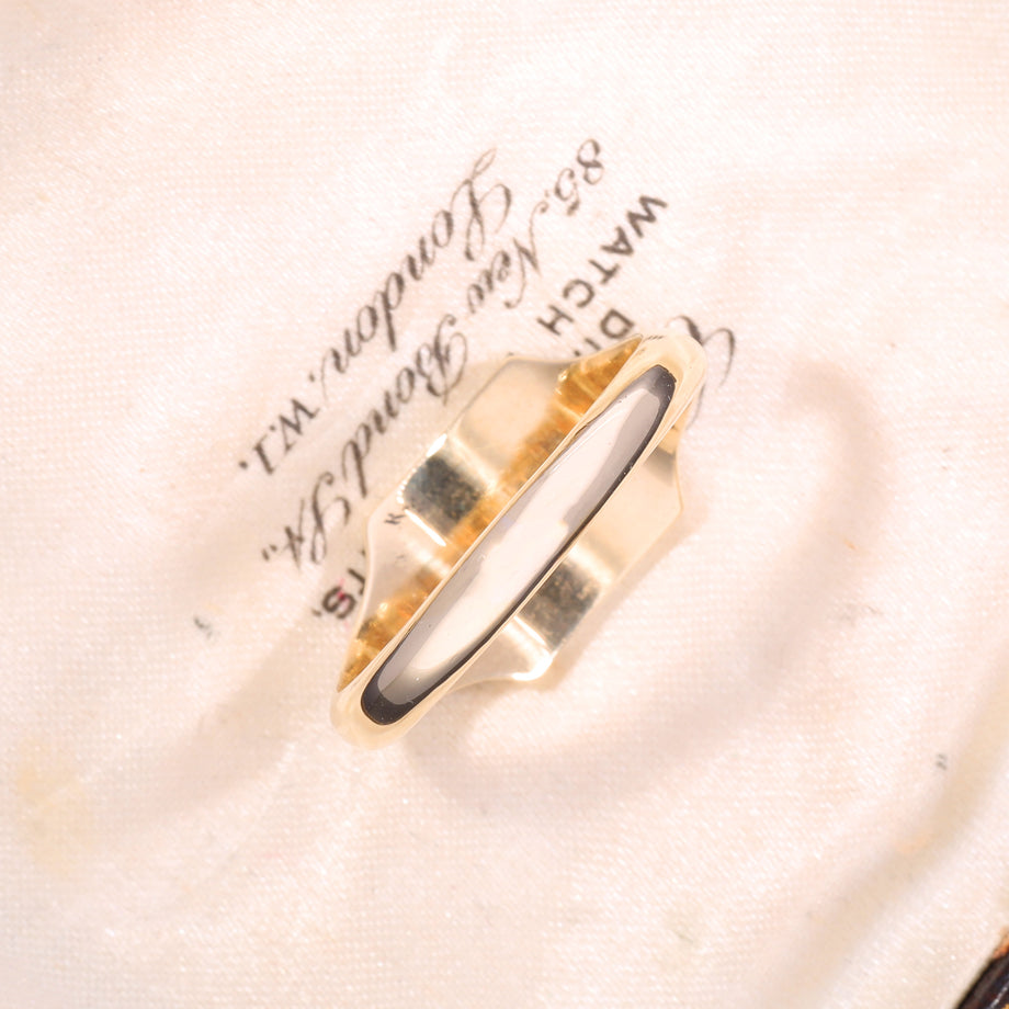 The Vintage 1952 9ct Gold Square Foliate Shoulder Signet Ring