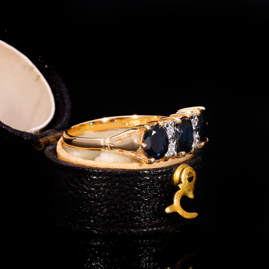 The Vintage Three Cushion Cut Sapphire And Diamond Ring