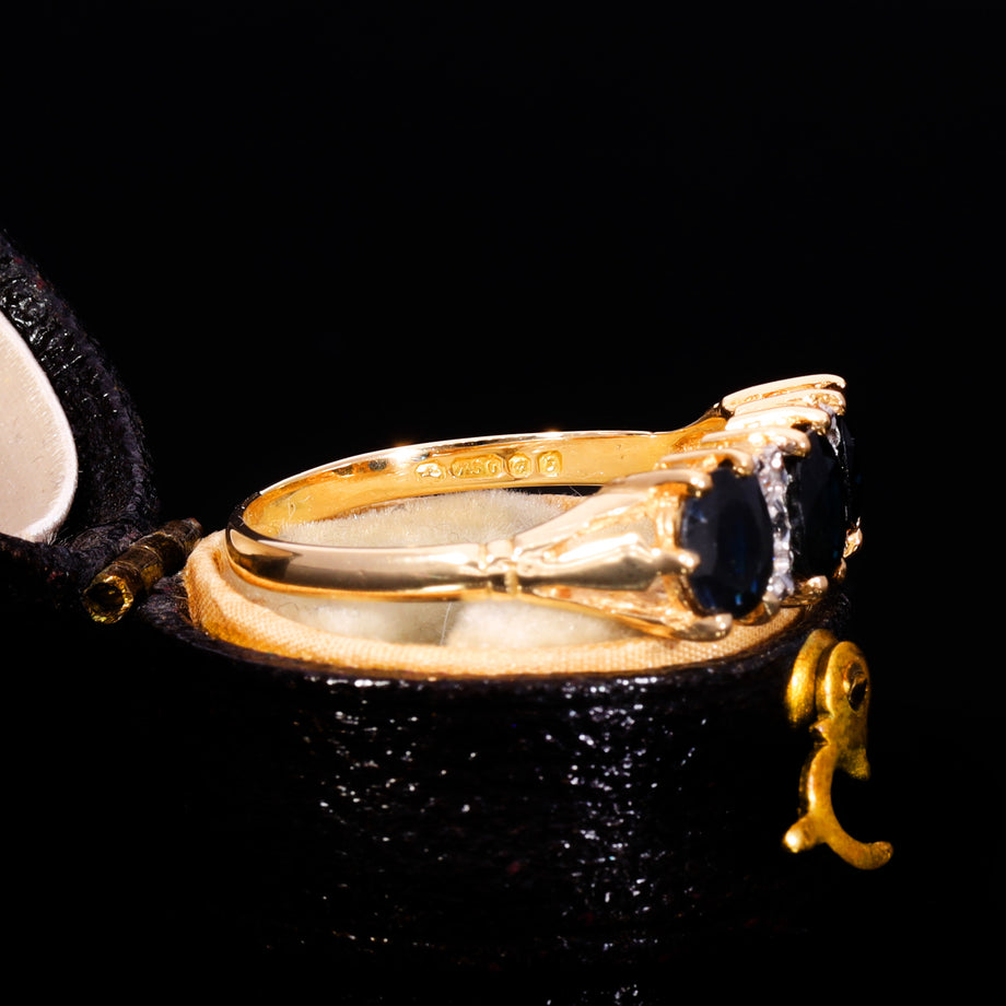 The Vintage Three Cushion Cut Sapphire And Diamond Ring