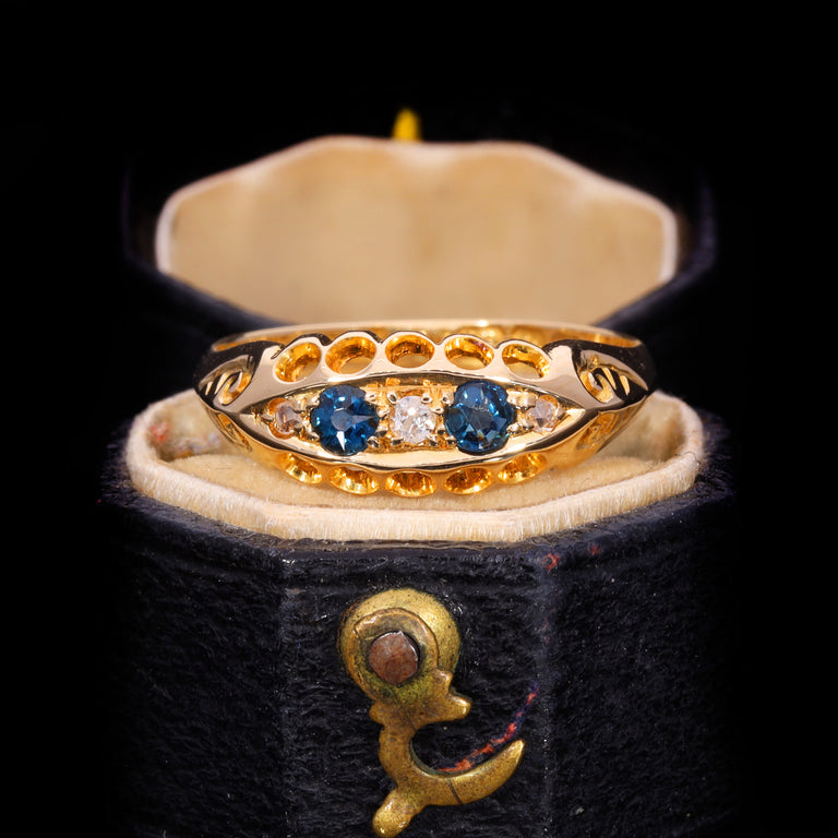 The Antique 1915 Diamond And Sapphire Boat Ring