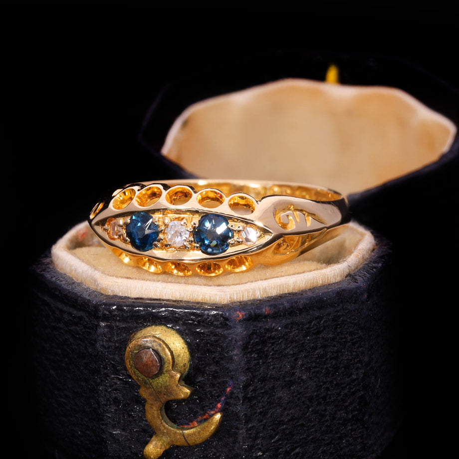 The Antique 1915 Diamond And Sapphire Boat Ring