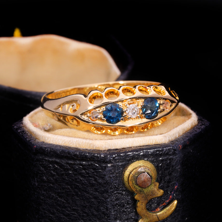 The Antique 1915 Diamond And Sapphire Boat Ring