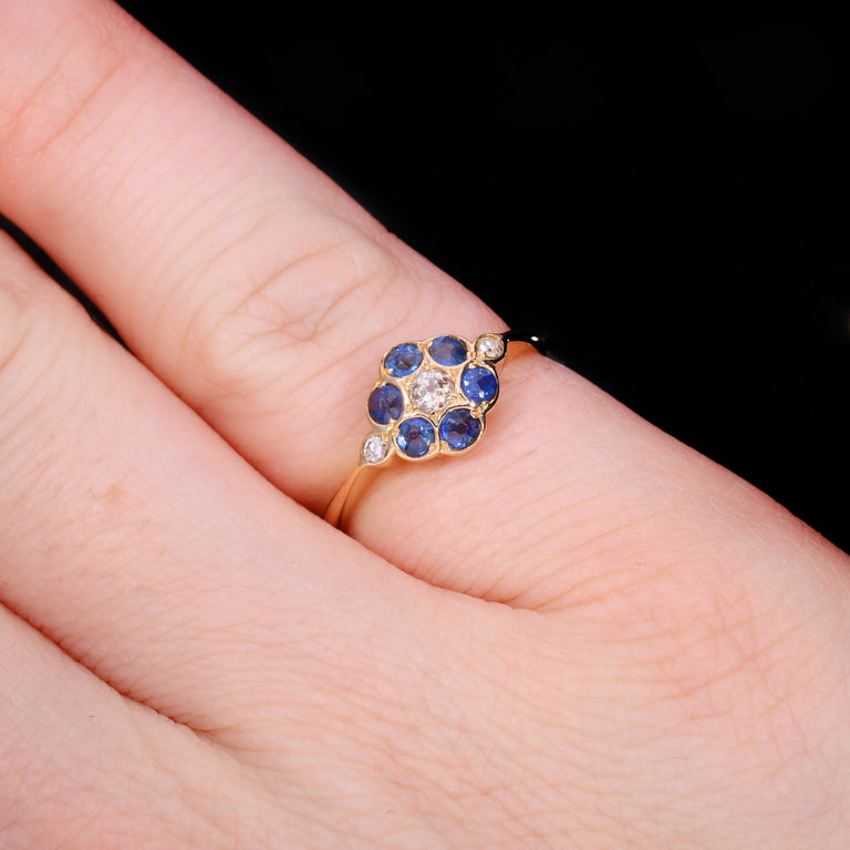The Antique Art Deco 1920 Sapphire And Diamond Floral Cluster Ring