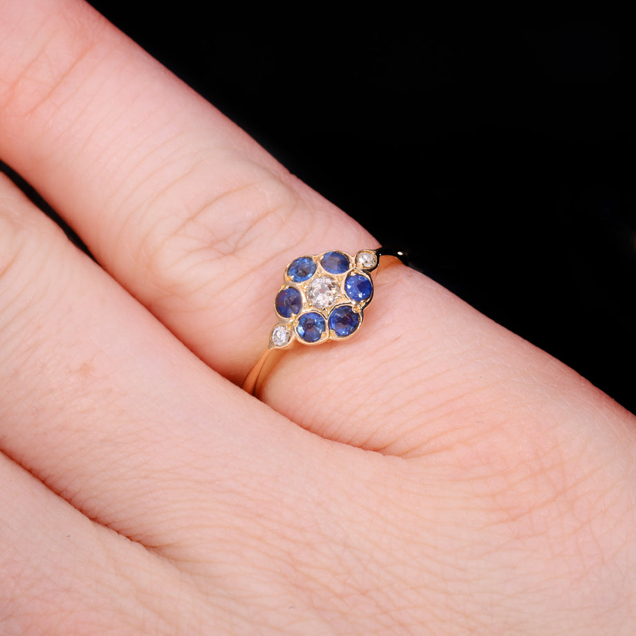 The Antique Art Deco 1920 Sapphire And Diamond Floral Cluster Ring