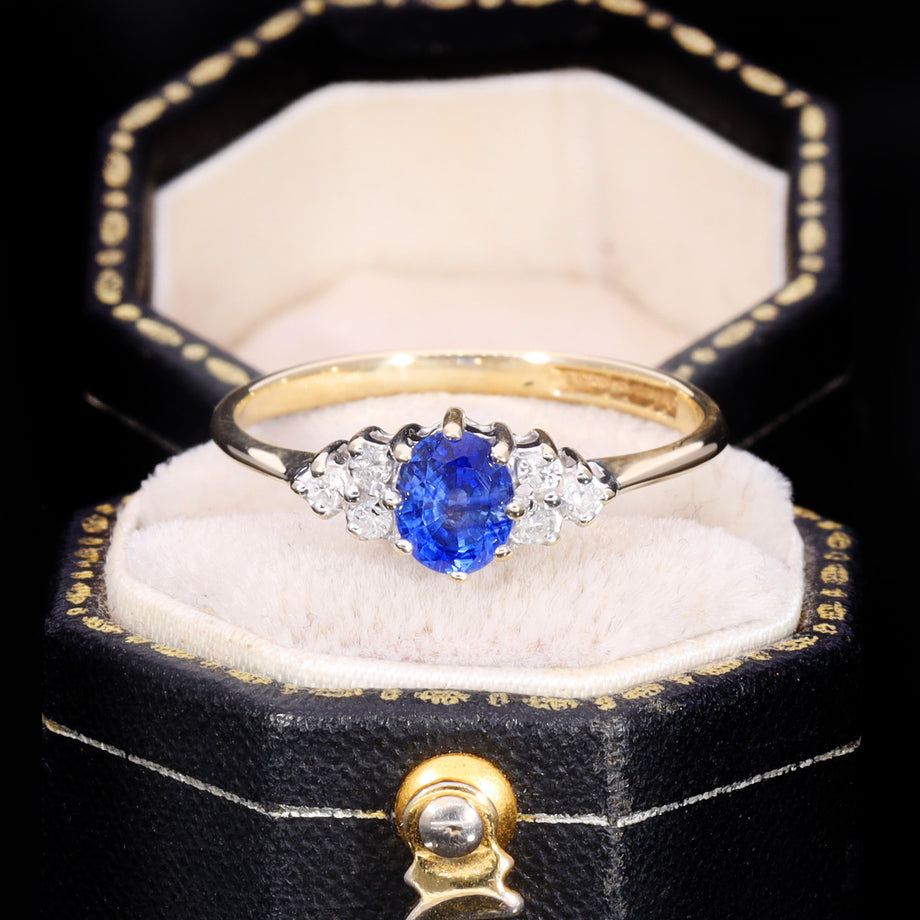 The Vintage 1990 9ct Gold Sapphire and Diamond Cluster Ring