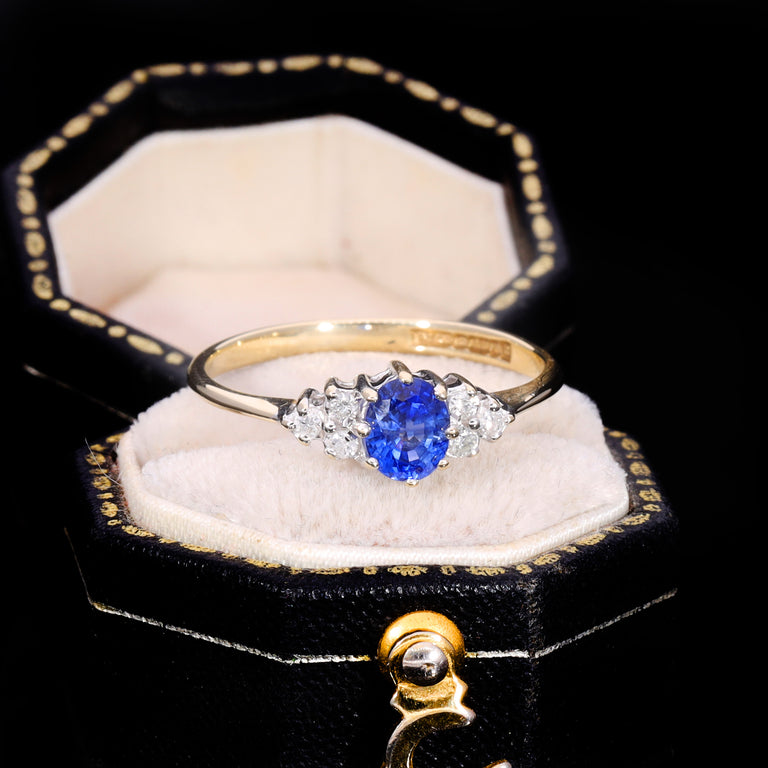 The Vintage 1990 9ct Gold Sapphire and Diamond Cluster Ring