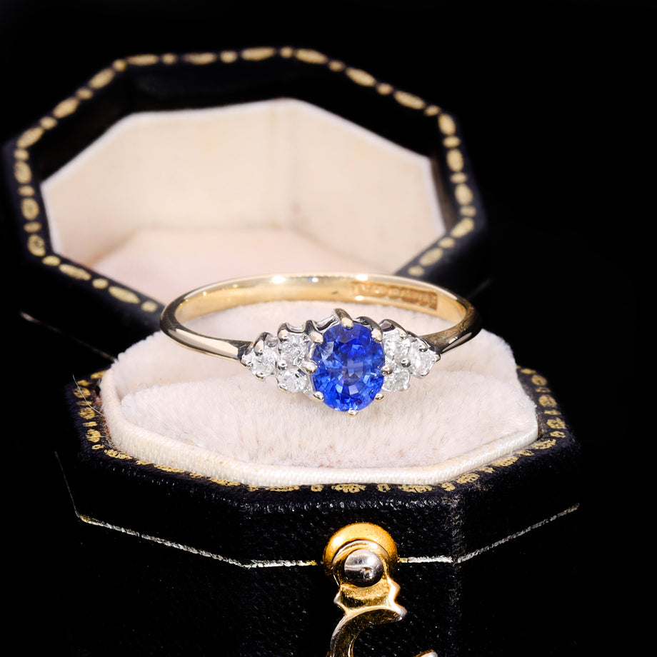The Vintage 1990 9ct Gold Sapphire and Diamond Cluster Ring
