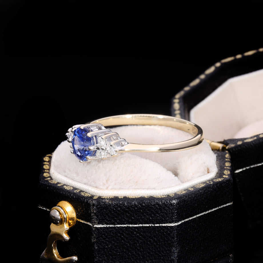 The Vintage 1990 9ct Gold Sapphire and Diamond Cluster Ring